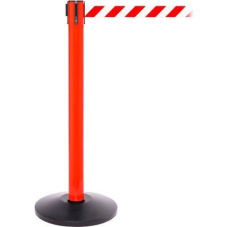 QUEUE SOLUTIONS SafetyPro 300 Retractable Belt Barrier, 40in Red Post, 16' Red/White Diagonal Stripe Belt SPRO300R-RW
